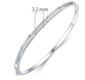 S925 Silver Bracelet Women's Double Layer Line Inlaid With Diamond Opening Collapsible Strap