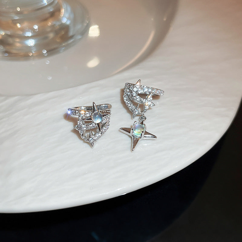 Diamond And Pearl Heart Tassel Ear Clips