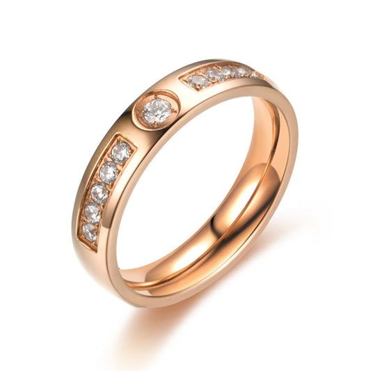 Stainless Steel Diamond Plated Rose Gold Ring