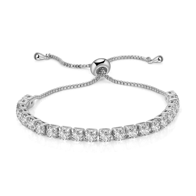 Round Zircon Single Row Full Drill Adjustable Crystal Tennis Bracelet