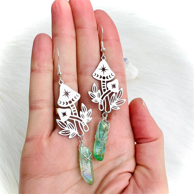 Women's Fashion Temperament Mushroom Shape Crystal Hanging Earrings