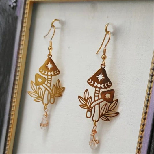 Women's Fashion Temperament Mushroom Shape Crystal Hanging Earrings