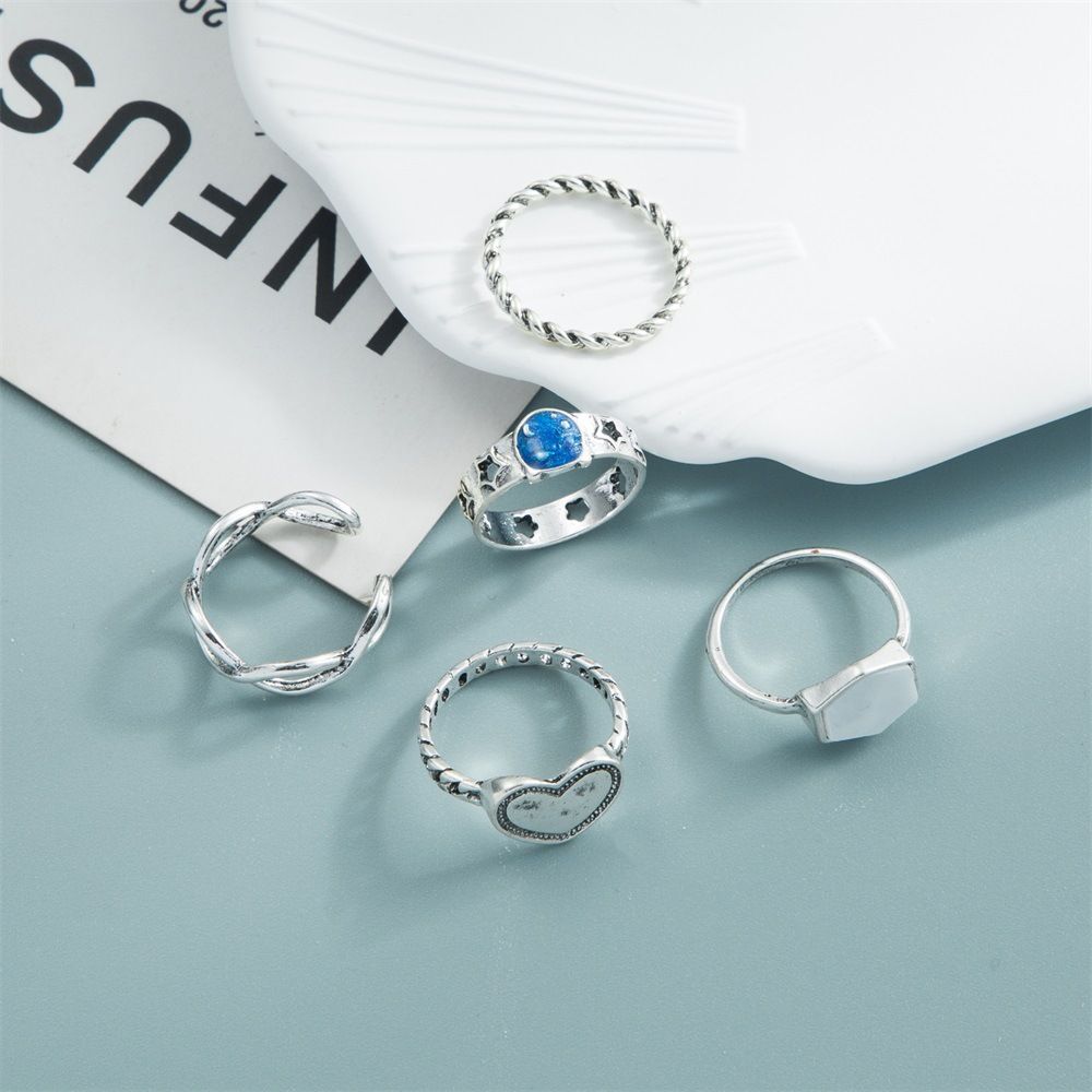 Women's Fashion Vintage Alloy With Diamond Chain Ring Set