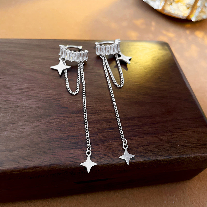 Diamond And Pearl Heart Tassel Ear Clips