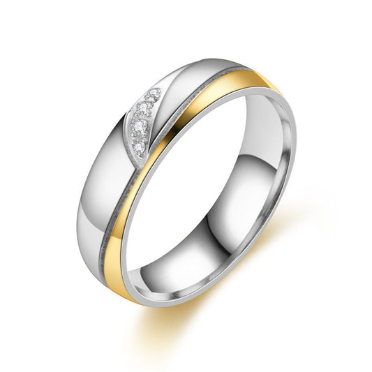 Stainless Steel Couple Ring Pair Ring Diamond Encrusted Fashion