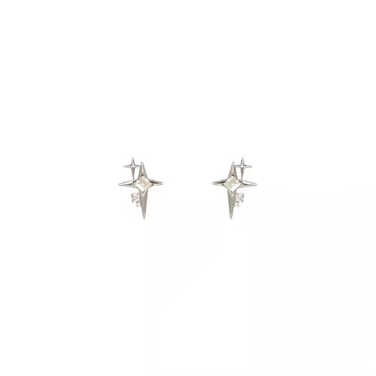 Four Awn Star Cross Zircon Earrings S925 Silver Needle Star Ornaments