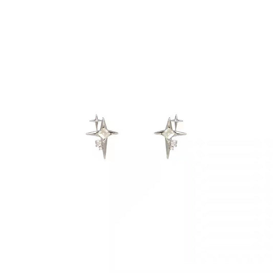 Four Awn Star Cross Zircon Earrings S925 Silver Needle Star Ornaments