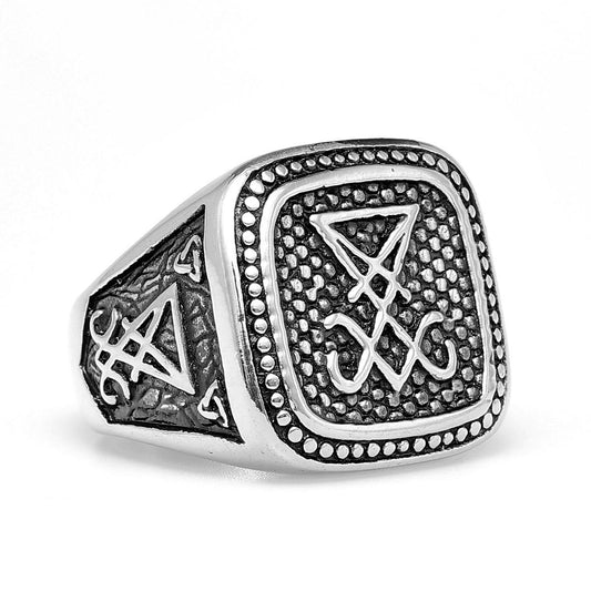 Men's Fashion Simple Titanium Satan Sheep Head Logo Ring