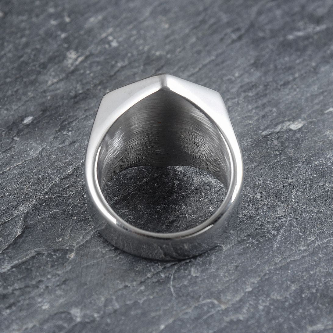 Beowulf Regalia Handcrafted Stainless Steel Hexagonal Vegvisir & Valknut Rune Ring