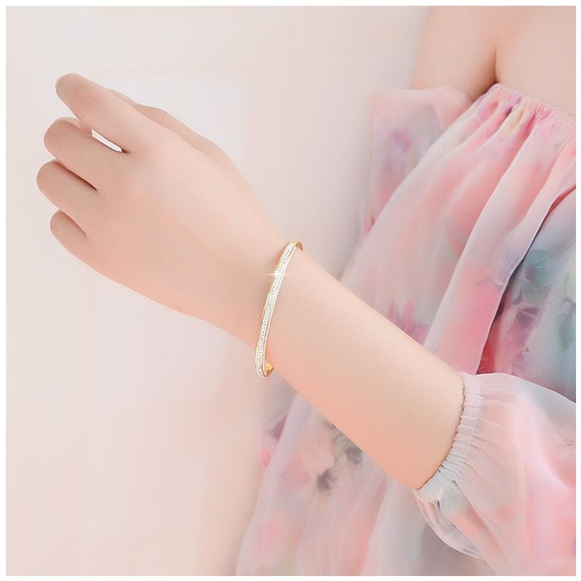 Double Row Drill Zircon Full Star Gold Titanium Steel Bracelet