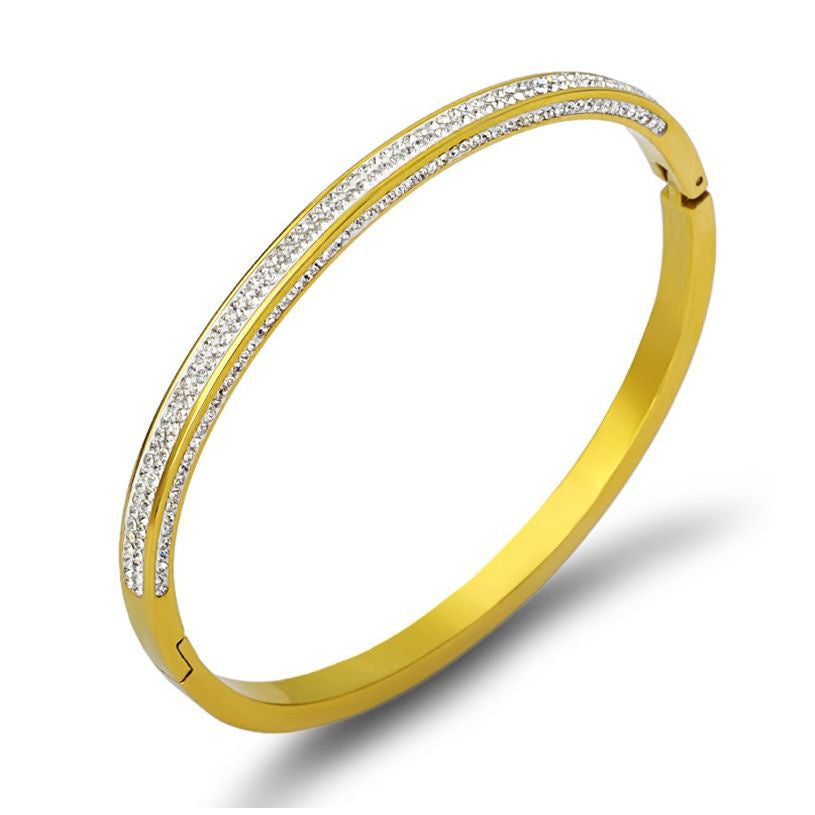 Double Row Drill Zircon Full Star Gold Titanium Steel Bracelet
