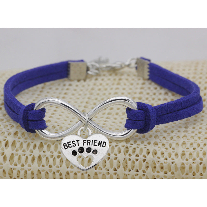Vintage 8-word Peach Heart Best Friend Flanelle Rope Bracelet Hand Weaving Bracelet