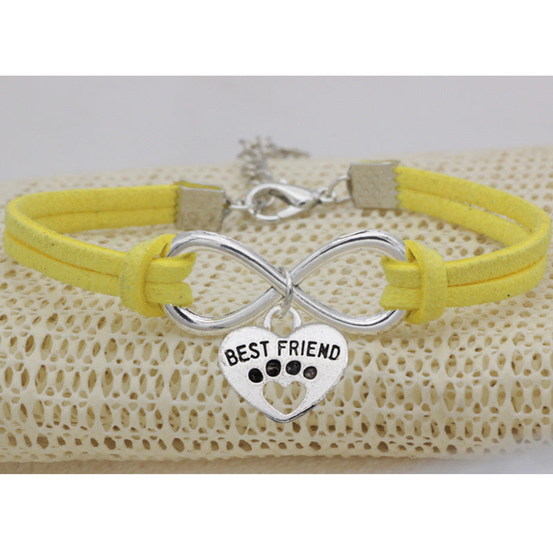 Vintage 8-word Peach Heart Best Friend Flanelle Rope Bracelet Hand Weaving Bracelet