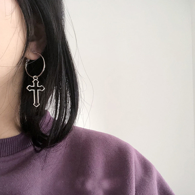 Punk Rock Dark Girl Cutout Cross Earrings