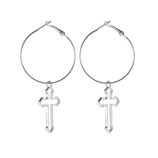 Punk Rock Dark Girl Cutout Cross Earrings