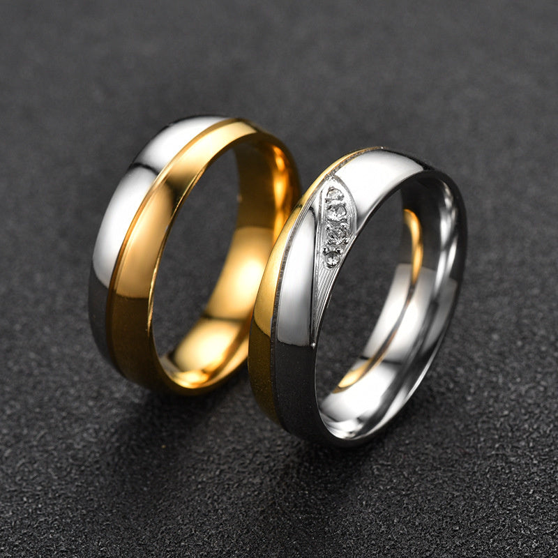 Stainless Steel Couple Ring Pair Ring Diamond Encrusted Fashion