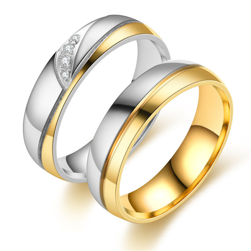 Stainless Steel Couple Ring Pair Ring Diamond Encrusted Fashion