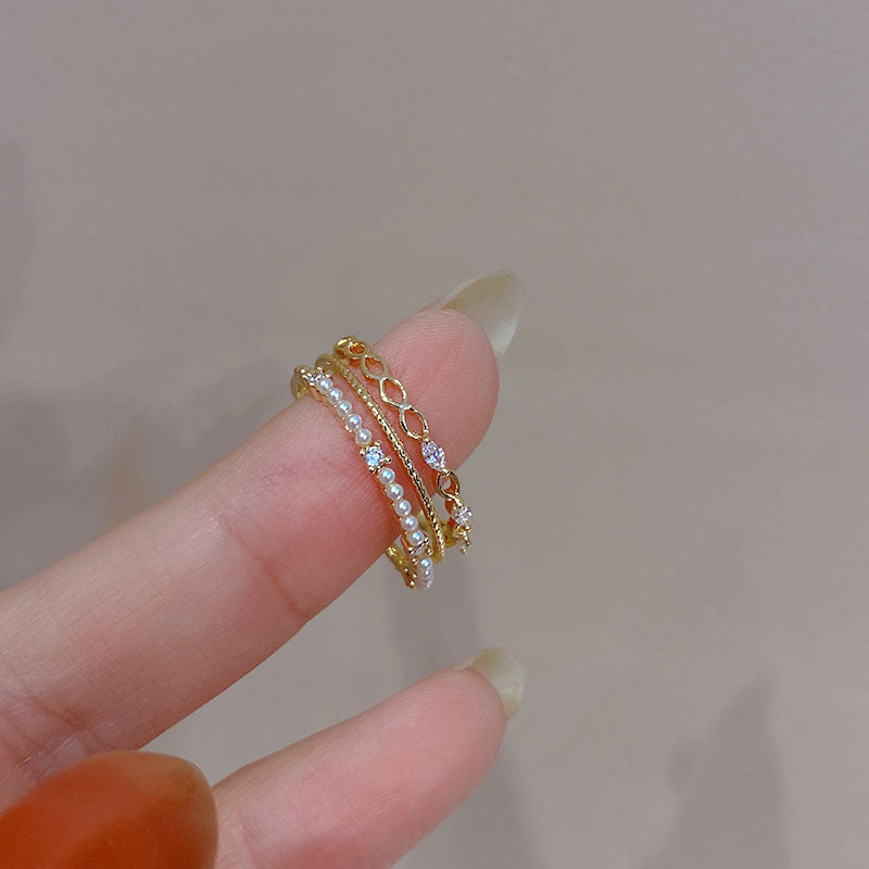 Personalized Design Zircon Pearl Multi-layer Ring