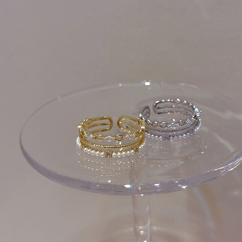 Personalized Design Zircon Pearl Multi-layer Ring