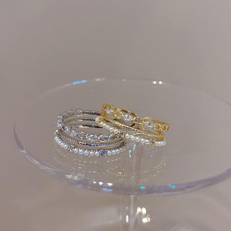 Personalized Design Zircon Pearl Multi-layer Ring