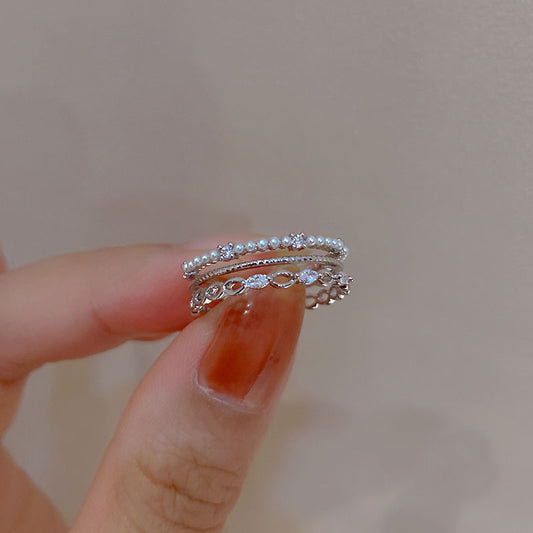 Personalized Design Zircon Pearl Multi-layer Ring