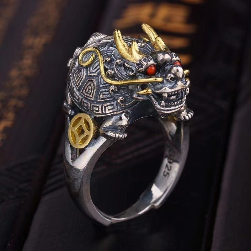 Men's Vintage Open Sculpture Dragon Turtle Ring