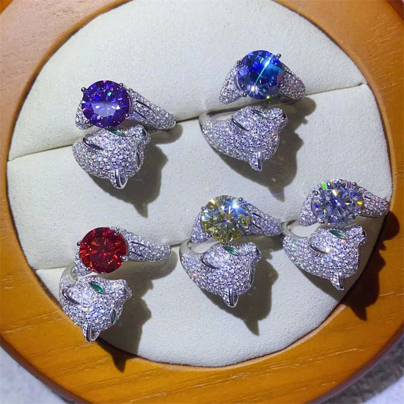 Fashion Color 8-heart 8-cut Mosan Diamond Ring