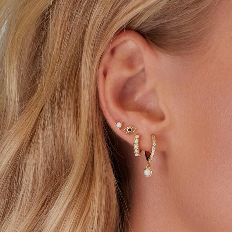 Bohemian Style Sterling Silver Eye-shaped Earrings
