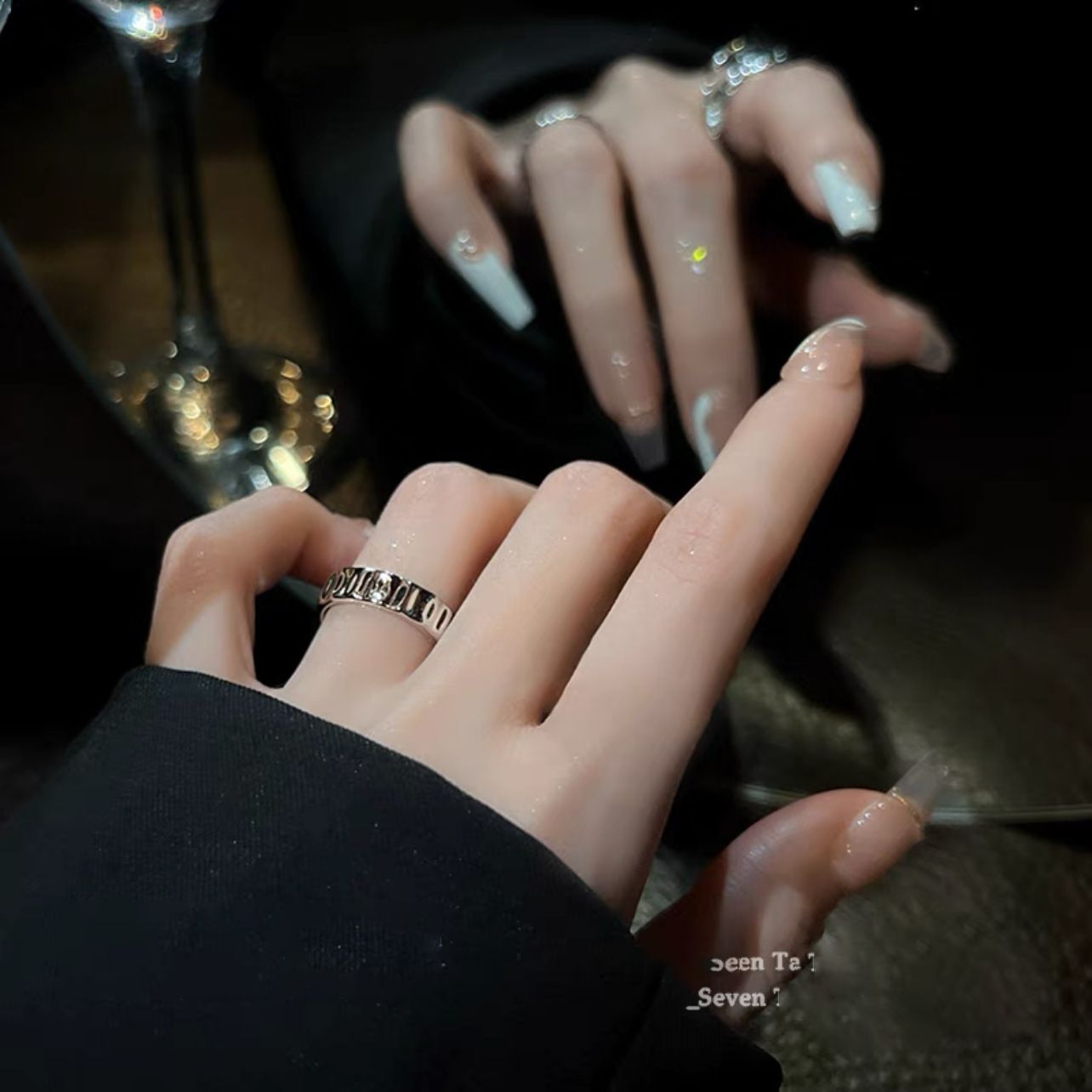 Geometric Cool Wind Ins Black Crystal Ring