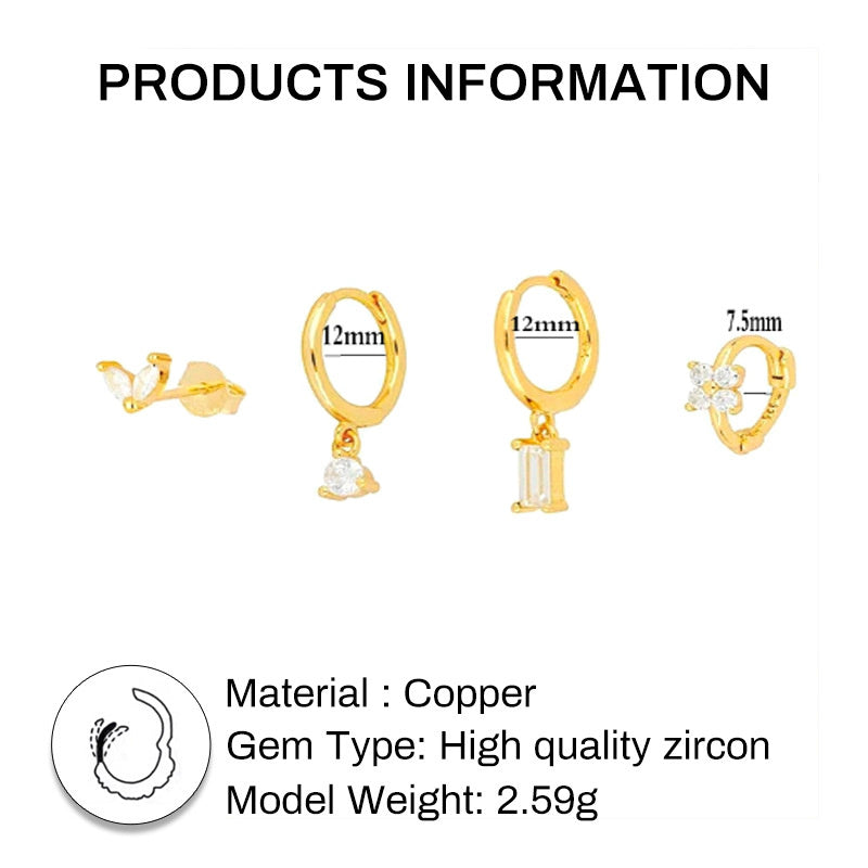 Geometric Horse Eye Flower Zircon Temperament Stacked Ear Accessories Set