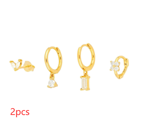 Geometric Horse Eye Flower Zircon Temperament Stacked Ear Accessories Set