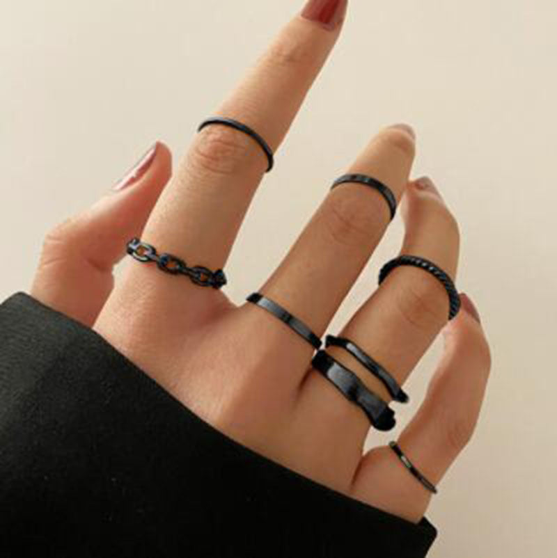 Ring Opening Black Joint Ring Set 5 Piece Set Snake Dark System Ring Interfinger