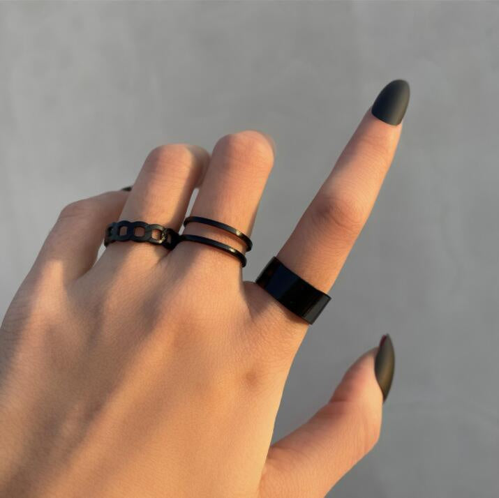Ring Opening Black Joint Ring Set 5 Piece Set Snake Dark System Ring Interfinger