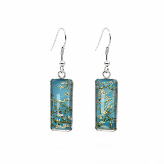 Stainless Steel Studs Van Gogh Painting Blooming Apricot Flower Earrings Jewelry Popular Eardrops
