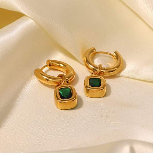 Women's Fashionable And Versatile Green Zirconia Stainless Steel Dangle Earrings