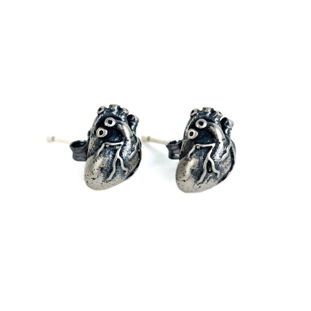 Silver Vintage Women's Stud Earrings Punk Heart