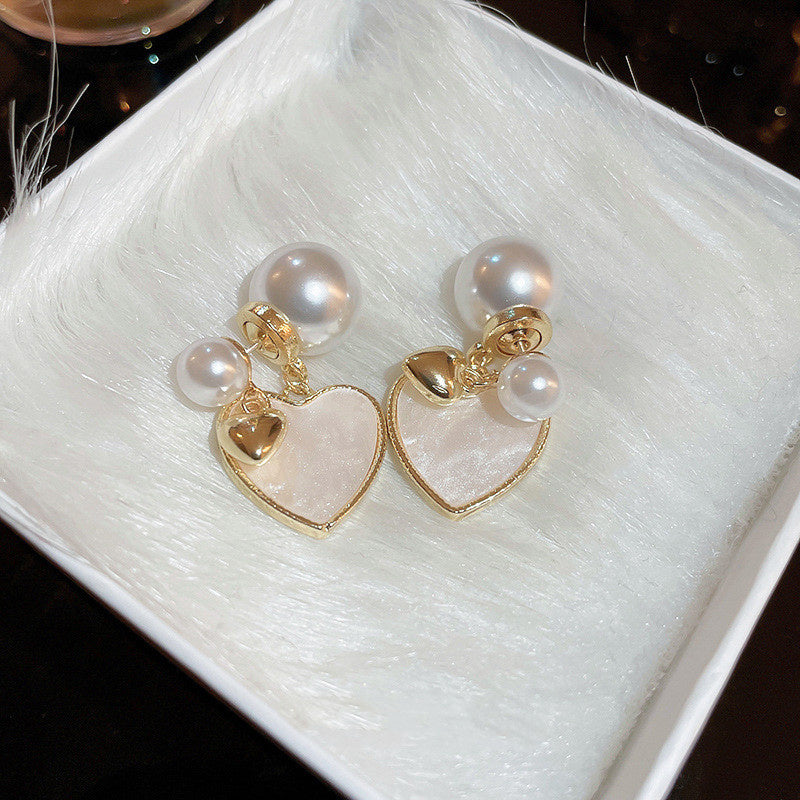 Women's Brushed Love Pearl Earrings