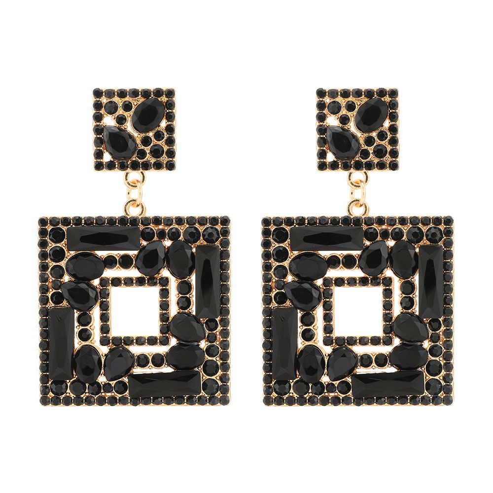 Large Plate Square Rhinestone-encrusted Stud Earrings Trendy Fashion Ornament