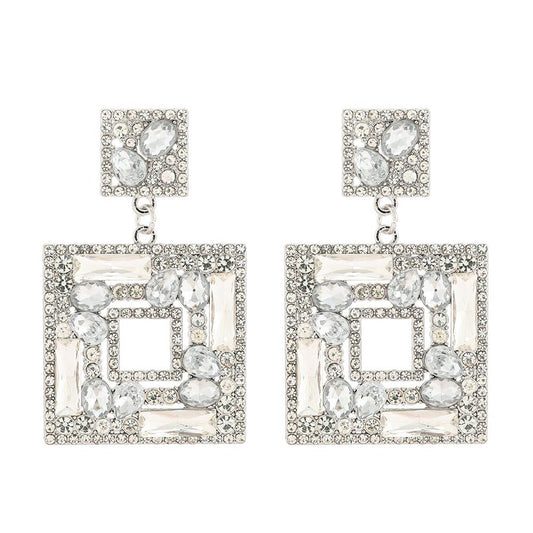 Large Plate Square Rhinestone-encrusted Stud Earrings Trendy Fashion Ornament