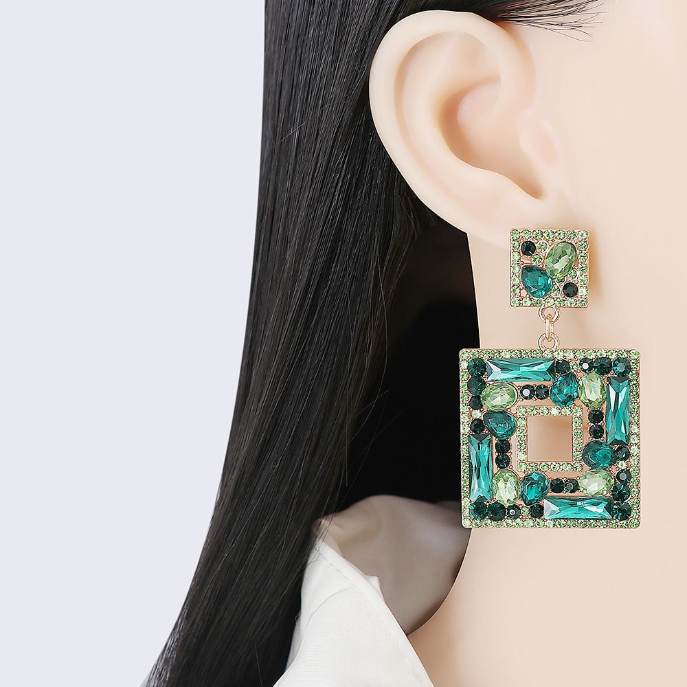 Large Plate Square Rhinestone-encrusted Stud Earrings Trendy Fashion Ornament