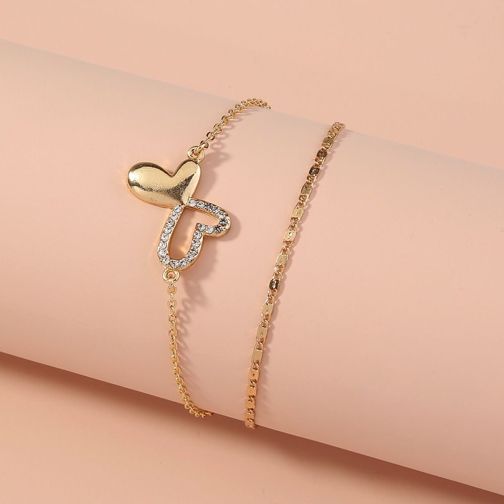 Simple And Light Luxury Butterfly Double Layer Hollow Jeweled Bracelet